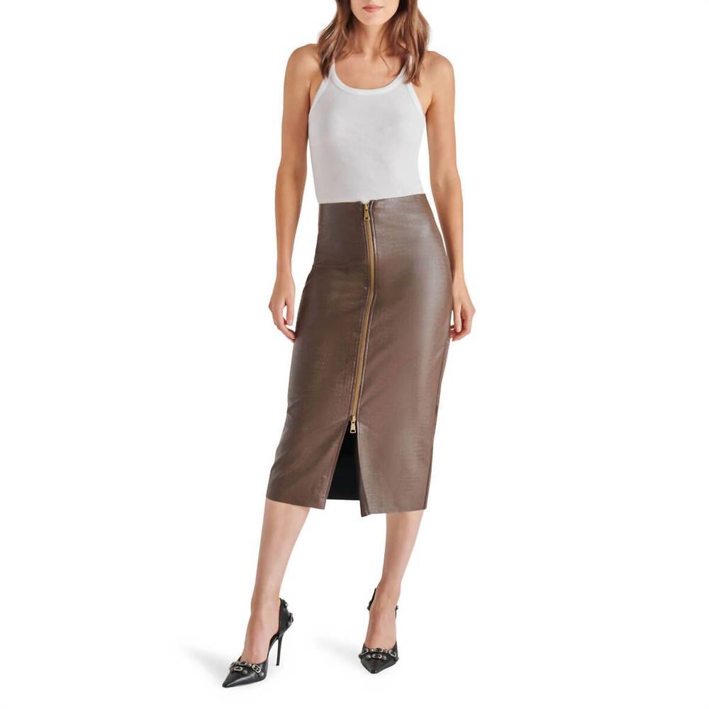 NEW STEVE MADDEN hayes faux leather midi skirt in dark espresso - Picture 4 of 4